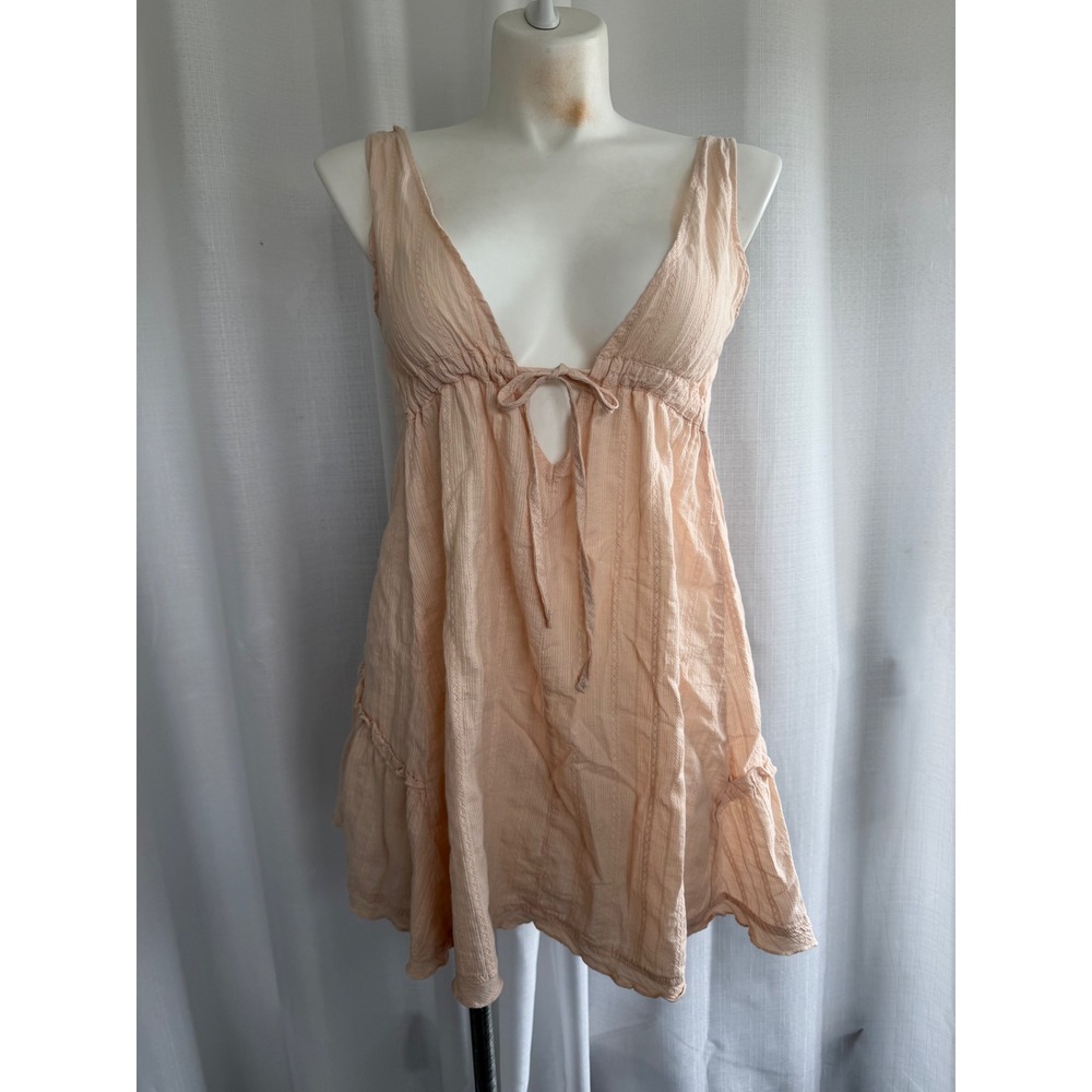 Peach Cotton Gauze Babydoll Mini Dress Women's Size XL Cottagecore‎ Twee Boho
